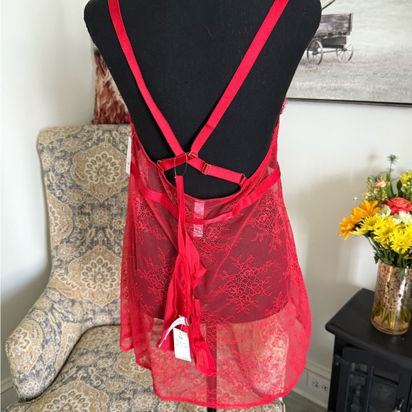 Auden Red Lace Chemise w/panties with Bow Detail - Picture 3 of 6